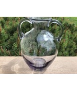 HAND BLOWN GROUND PONITL SMOKE COLOR APPLIED HANDLE LARGE VASE  - £25.86 GBP