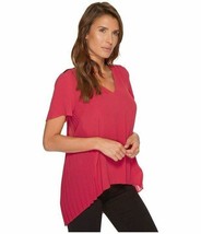 Michael Kors Pleated Back Hi-Lo Lace Yoke Detailed Top Blouse, Raspberry Pink, M - £22.51 GBP