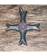 Silver Tone Red Enamel Pentagram Pendant Charm Goth Gothic Witchy KG JD - $10.85 CAD