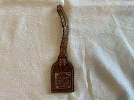 Vintage Dooney &amp; Bourke Leather Brass Logo Bag Tag Brown 1975 - $40.87 CAD
