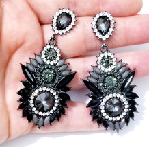 Rhinestone Beaded Drop Earrings, Gray Bridesmaid Chandelier Earrings, Statement  - £26.98 GBP