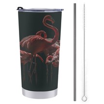 Mondxflaur Flamingos Steel Thermal Mug Thermos with Straw for Coffee - $20.98