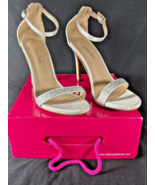 Dream Paris Karrie--Shine White Satin Heels Ankle Strap Rhinestones Size... - $14.31