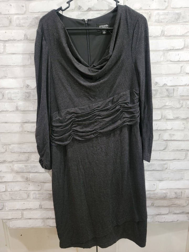 Adriana Papell Long Gray Charcoal Lined Long Sleeve Dress Heavy 42&quot; Long... - $29.99