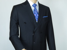 Men Suit BERLUSCONI Turkey Italian Wool 180's Double Breasted UGS94-12 Navy image 5