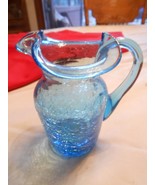 Beautiful Collectible Vintage Blue CRACKLE GLASS Mini Pitcher - £7.49 GBP