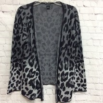 New Directions Womens Cardigan Sweater Black Leopard Long Sleeve 100% Ac... - $15.35
