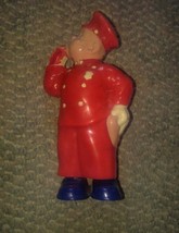 Vintage Irwin Red Wind Up Plastic Police Man Copper Blowing Whistle - $16.99