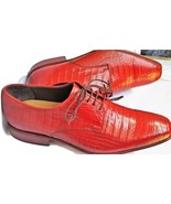 Men Red Oxford Crocodile Leather Magnificent Premium Quality Party Wear ... - $382.94 CAD