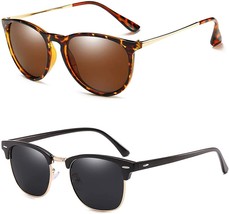 2 Pack Round Polarized Sunglasses Retro Womens Sunglasses Uv Protection - £11.54 GBP