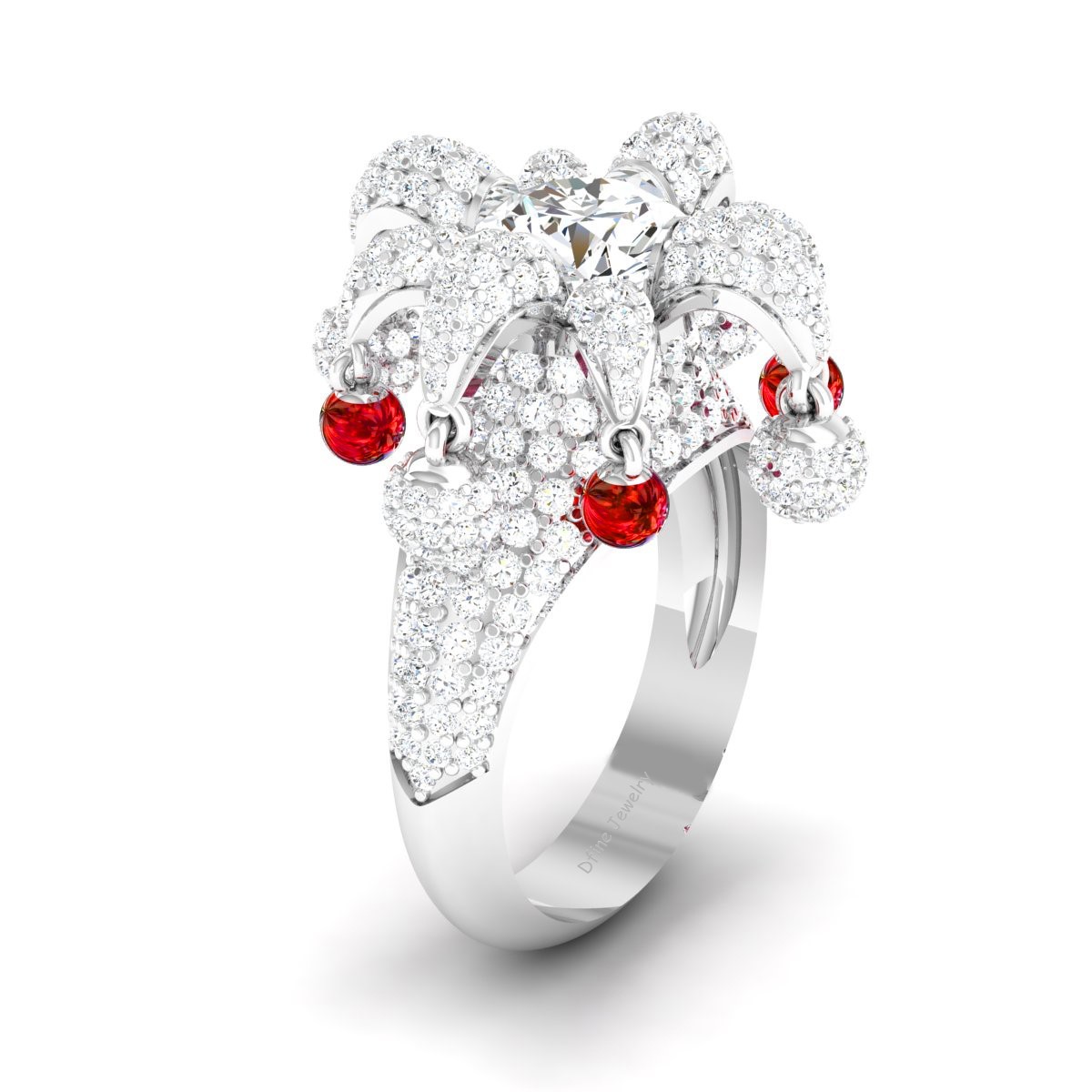 Super Villain Harley Quinn Hat Diamond Studded Wedding Ring Solid 14k White Gold - $2,399.99