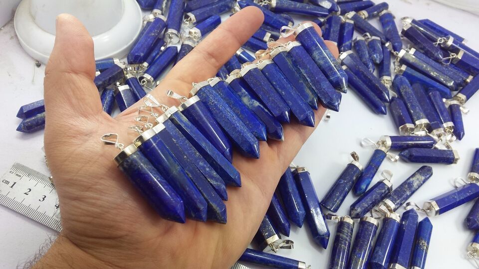 Supreme Quality 100 % natural Undyed Lapis Lazuli bulk 5Pcs Silver Pendants - $24.75