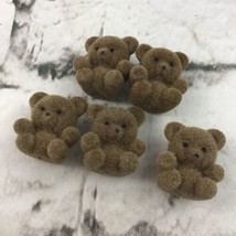 Miniature Teddy Bear Figures Brown Flocked Lot Of 5 Crafting Collectible  VTG - £7.89 GBP