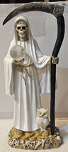 Grim Reaper Santa Muerte Owl Money Scythe Globe Skull Fantasy Figurine Statue #4 - £31.39 GBP