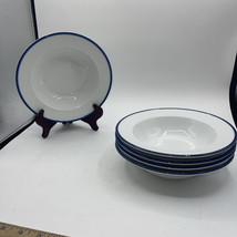 Fitz &amp; Floyd Everyday White Bistro Blue Rim 8.5” Soup Pasta Bowls Set Of 5 - $54.45