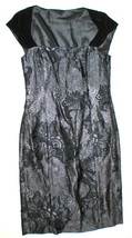 Womens NWT $798 Worth New York 2 Dress Gray Gunmetal Chiffon Sheath Black Silk  - £629.19 GBP