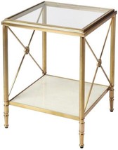 End Table Side Clear White Gold Metalworks Distressed Gray Aluminum Iron Marble - £558.74 GBP