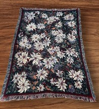 GRANNY CORE Tapestry Throw Blanket Fringe Goodwin Weavers Vtg Flowers Poinsettia - £33.34 GBP