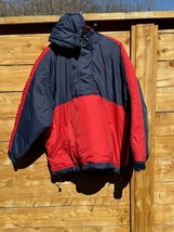 Vintage FILA Hooded Ski Puffer Jacket Nylon Parka Down XL Blue/Red 90&#39;s - £18.30 GBP