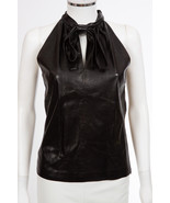 Gucci Black Lambskin Leather Tie Neck Blouse sz 36 Fits US 2 - 4 - £358.41 GBP