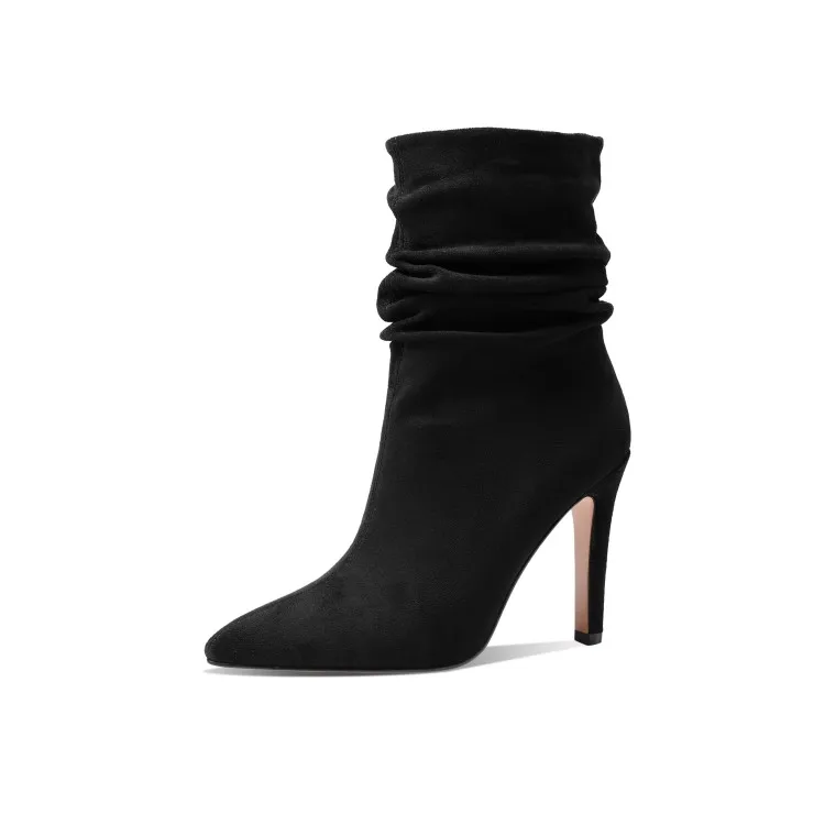 Ochanmeb  Stiletto Pleated Boots for Women Pointy Toe   Black Brown Slip On Part - £215.64 GBP
