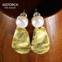 Gold Plated Real 925 Sterling Silver Drop Earrings For Women Designer Statement  - £39.68 GBP