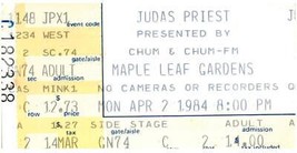 Vintage Judas Priest Ticket Stub Avril 2 1984 Toronto Érable Feuille Jardins - £44.01 GBP