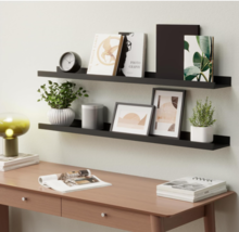 35.4&quot;Large Floating Wall Ledge Shelves with Lip - (Set of 2) Wood Black ... - $542.36 MXN
