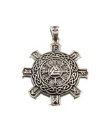 Solid 925 Sterling Silver Helm of Awe Viking Pendant With Valknut and Runes - £42.79 GBP