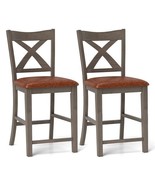 Bar Stools Set of 2 with Cross Back and Faux Leather Upholstered Seat-Gr... - £158.26 GBP