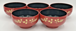 Vintage Japanese Lacquered Bowls Red Painted Set of 5 U133 - £31.45 GBP