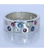 Red Ruby White Zircon Blue Sapphire Handmade Sterling Silver Unisex Ring... - £59.99 GBP