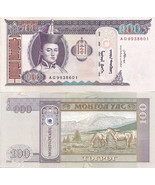 Mongolia P65, 100 Tugrik, 2009, Sukhbataar / horses in pasture  UNC - $29.67 MXN