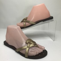 O&#39;Neill Womens Sandals 6 6.5 Narrow Leather Gold Distressed Flip Flop Flat Slide - £11.86 GBP