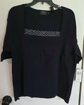 NWT Womens Plus 1X Dana Buchman Dark Navy Blue Woven Neckline Sweater - $38.61