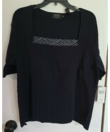 NWT Womens Plus 1X Dana Buchman Dark Navy Blue Woven Neckline Sweater - $705.20 MXN