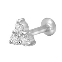 14k solid Yellow Or White Gold Round Created Diamond Trinity Nose Ring Stud 22g - £30.57 GBP