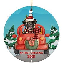 hdhshop24 My First Christmas 2021 Pug Dog Ornament Gift Pine Tree Decor Hanging, - £15.60 GBP