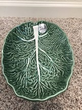 Olfaire 12” Oblong Green Cabbage Serving Bowl Made In Portugal Has Chip - $22.72
