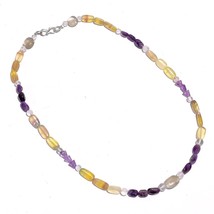 Natural Fluorite Amethyst Moonstone Gemstone Smooth Beads Necklace 17&quot; UB-6495 - £8.69 GBP