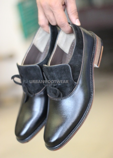 Men's Handmade Formal Shoes Black Leather & Suede Slip On Stylish Lace loafer