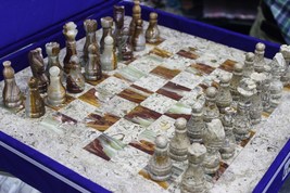 Handmade Red &amp; Beige Marble Chess Board Classic Strategy Game Set, Marbl... - £183.28 GBP