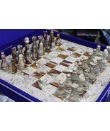 Handmade Red &amp; Beige Marble Chess Board Classic Strategy Game Set, Marbl... - £181.73 GBP