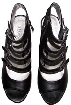 Guess Gladiator Sandals Cork Wedge Heels Buckle Strap Black Women Size 8 - $59.40