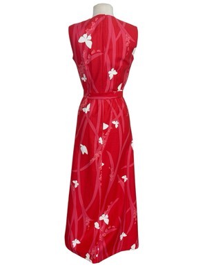 Vtg Malia Honolulu Maxi Dress Bright Pink White Butterfly Retro Tiki Boho Sz 8 Item image 6