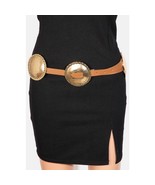 Western Concho Discs Vegan Leather Belt Brown Gold - $22.77