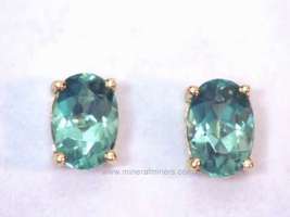 Greenish Blue Tourmaline Earrings, Faceted 1.5 carats Oval in 14K Gold Earrings - £661.11 GBP