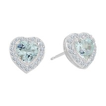 925 Argento Sterling Finto Topazio Blu &amp; Zaffiro Halo Orecchini a Perno Cuore - $51.55