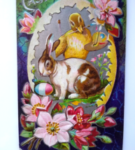Easter Postcard Duck With Paint Pallet Paints Eggs Bunny Rabbit Fantasy 1910 - £13.79 GBP
