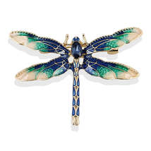 Blue Crystal &amp; Enamel 18K Gold-Plated Dragonfly Brooch - £10.51 GBP